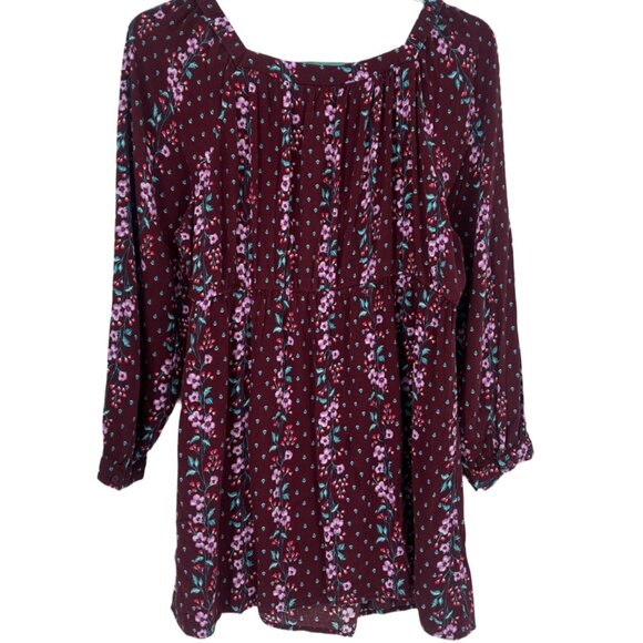Old Navy Portrait Top Women's Maroon Floral Size Large - Picture 2 of 6